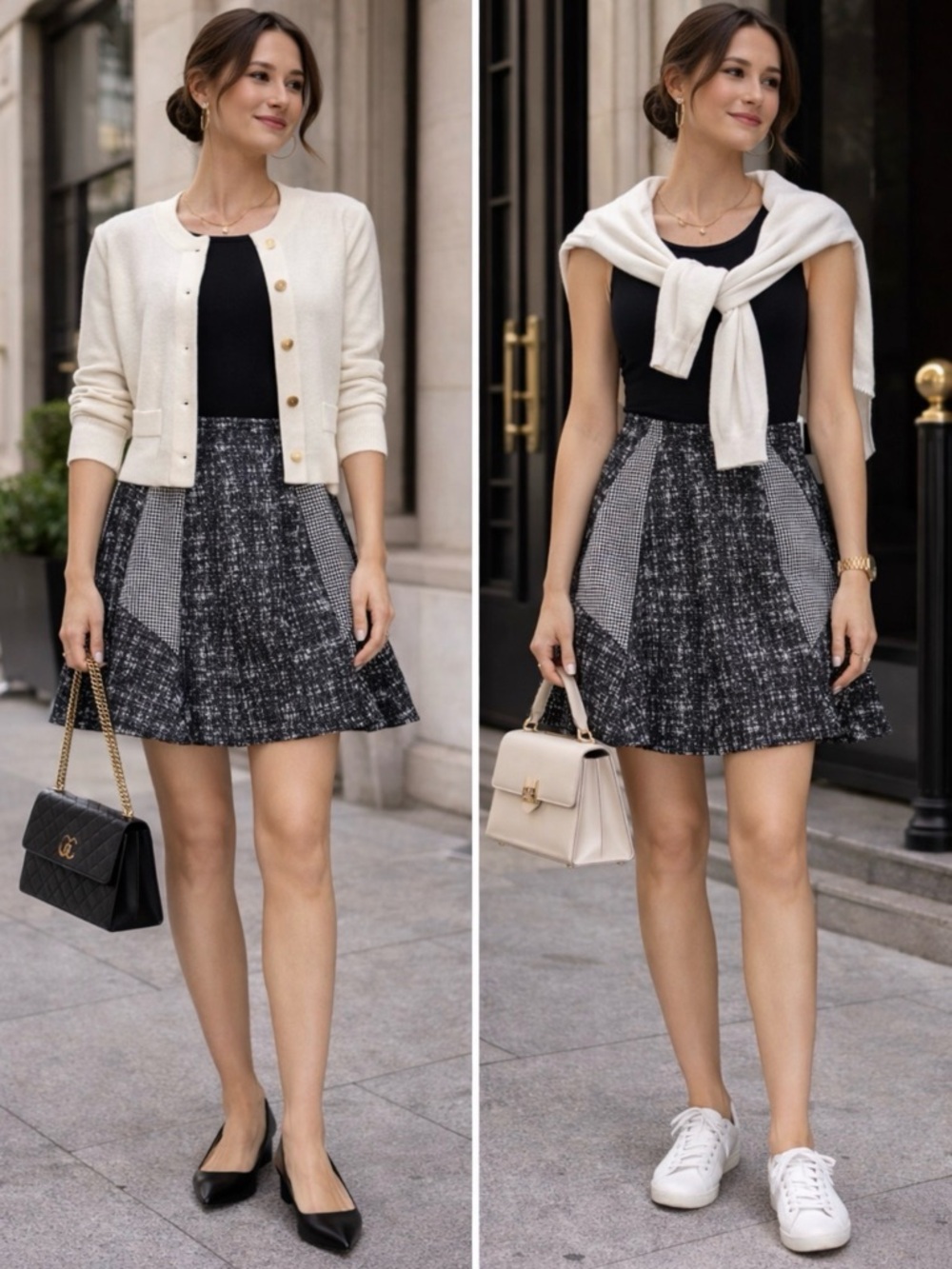 Johnathan Simkhai Black White Preppy academia Tweed Old Money Mini Short Skirt 2